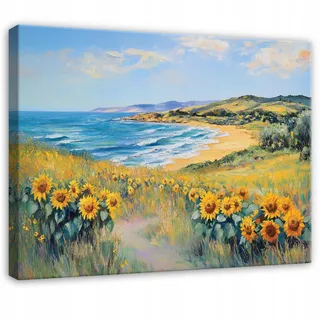 Leinwandbild Meer, Blumen Und Natürliche Landschaft, Wanddeko Für Schlafzimmer Und Wohnzimmer, Hochauflösender Druck, 120 X 80 Cm