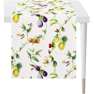 APELT Tischläufer APELT "6851 SUMMERTIME, Sommerdeko, Sommer", bunt (weiß, bunt), B:48cm L:140cm, Baumwolle, Polyester, Tischdecken, mit Blüten und Früchten, Digitaldruck