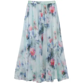 Damen Chiffon Blumen Strandrock Maxirock Langer Rock Gedruckter Chiffonrock Weich Glatt Dünn Cool für Sommer Rocklänge 90cm - Große Blumen #11 - 34-40