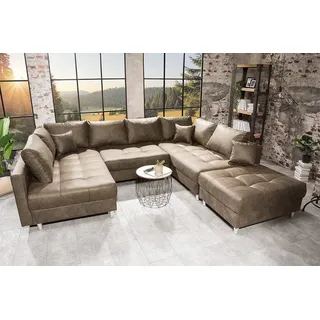 riess-ambiente Wohnlandschaft KENT 305cm taupe/silber - Microfaser, FSC-Holz, Rundumbezug, Federkern, Set 4 Teile, XXL Bigsofa inkl. Ottomane & Kissen - ideal für Wohnzimmer und Lofts grau