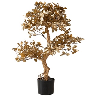 Adda Home Goldener Ficusbaum mit Topf, 70 x 42 x 89 cm