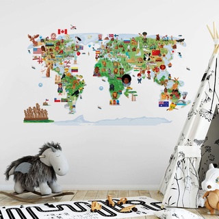 Sticker für Kinder | Wandaufkleber Weltkarte – Wanddekoration Kinderzimmer | 60 x 105 cm