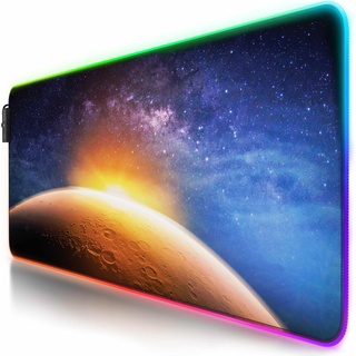 CSL RGB Gaming Mauspad, Schreibtischunterlage 800 x 300 mm XL Mausmatte - LED Multi Color, Stars & Mars, Mausmatte, Schwarz