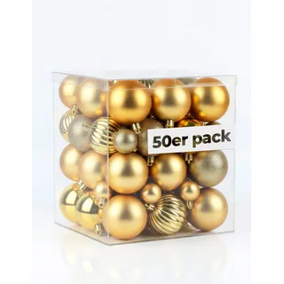 4smile Weihnachtskugeln 50er Gold mit 4 Designs glänzend matt glitzernd Kürbiskugeln 3 4 6cm edle Christbaumkugeln hochwertige Weihnachtsdeko für Festtage