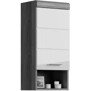 WELLTIME Hängeschrank WELLTIME "SIENA, Breite 37cm, 1 Tür, 1 offenes Fächer, 1 Einlegeboden, MDF-Front", weiß (rauchsilber, weiß hochglanz), B:37cm H:79cm T:24cm, Holzwerkstoff, Schränke, Hängeschrank, in verschiedenen Farben erhältlich, Badmöbel, Badschrank, 