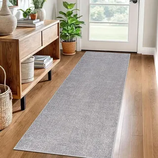 Teppich Läufer Flur Küche rutschfest Küchenteppich 80 x 200 cm Waschbar Küchenläufer Flurteppich Fußmatte Flur Runner Teppiche Korridor Teppich Eingangsteppich Teppichläufer für Entryway Küche Grau