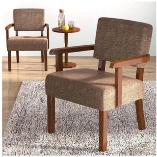 luxuskollektion Loungesessel 2er Set Leinen 63 x 66 x 83 cm Braun mit Beistelltisch