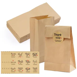Papiertüten,Klein 9x18x5.5cm Geschenktüten,Braun Kraftpapier Tüten Adventskalender zum Befüllen mit Aufkleber für Weihnachten Hochzeit Geburtstag Geschenke (50)