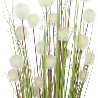 Dekoleidenschaft Kunstpflanze Dekobündel "Blütenkugel", 105 cm hoch, Kunstgras mit weißen Blüten Gras, Dekoleidenschaft, Höhe 105 cm, Gräserbündel, Ziergras, künstliche Zweige, Dekopflanze, Kunstpflanze grün