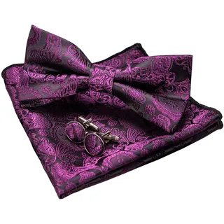JEMYGINS Paisley Fliege und Einstecktuch mit Manschettenknöpfe Sets für Herren - M