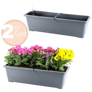 GarPet 2x Blumenkasten mit Wasserspeicher Blumenkasten Fensterbank Pflanzkasten Outdoor Gießschacht 50 cm Anthrazit