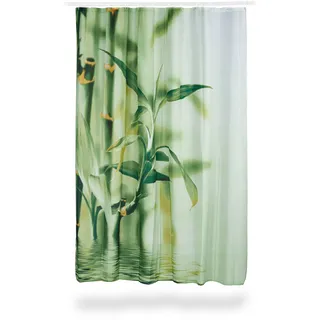 Relaxdays Bambus Design Duschvorhang Polyester Stoff Waschbar Pflanzenmotiv 200x180 cm Badvorhang Grün, 4 x 180 x 200 cm