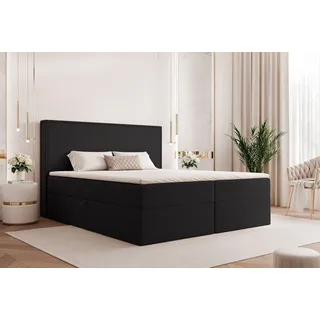 Goldstoff Boxspringbett Modernes Komfortbett "NORDIC DREAM" mit Stauraum & stilvollem Kopfteil (120–200x200 cm, Seitenhöhe: 54 cm), Komfortables Stauraumbett mit Bonellfederkern & Komforthöhe schwarz