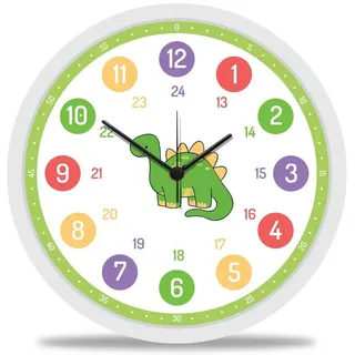 GRAVURZEILE Wanduhr GRAVURZEILE Wanduhr Kinder Dino Motiv - Geräuscharme Kinderwanduhr bunt