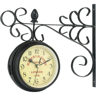 Vintage, Doppelseitige Wanduhr Aus Schmiedeeisen Mit Metallrahmen Und Wasserdichter Abdeckung Für Den Innen- Und Außenbereich Im Garten, Authentisches Design
