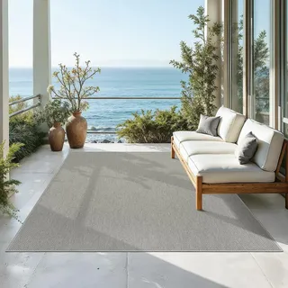 Mia ́s Teppiche Malaga Outdoor Teppich Wetterfest – Balkonteppich & Terrassenteppich, Indoor Outdoor Flachgewebe, Waschbar, UV-beständig & Pflegeleicht, Grau, 300 x 400 cm