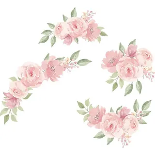 Set Rosa Blumen-wandaufkleber, Elegante Rosa Aquarell-blumen-wandtattoos, Rosa Blumentapete Für Wohnzimmer, Schlafzimmer, Mädchenzimmer