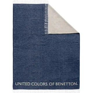 Benetton - Decke 140 x 190 cm, 320 g/m2, 60 % Baumwolle, 40 % Acryl, dunkelblau/grau