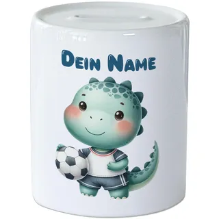 GRAZDesign Personalisierte Spardose mit Namen Fußball Tier Dino für Kinder Keramik Sparschwein Wieder verschließbar
