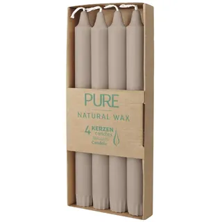 luterna 100% PURE, NATURAL WAX, Stabkerze, Sand, WENZEL, 250/23 mm, Brenndauer ca. 10h, 100% plastikfreie Verpackung