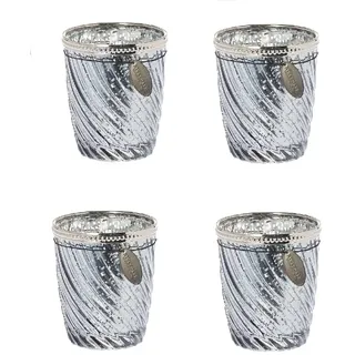 Adventskranz/Adventsgesteck bestehend aus 4 Windlicht-Gläsern Silber - Adventsdeko