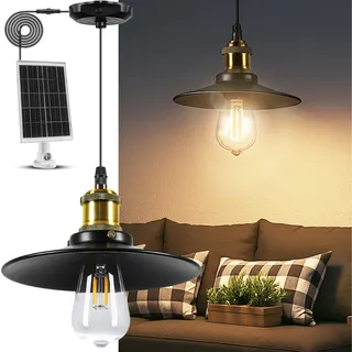 FabStyl Solar Hängeleuchte für Außen Innen Pavillon mit hoher Helligkeit, Solarlampen Pendelleuchte mit Fernbedienung & E27 Glühbirnen, IP65 Wasserdicht für Garten Pergola Garage