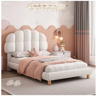Flieks Polsterbett, Einzelbett Kinderbett 90x200cm mit Halbkreisform Kopfteil Vliesimitat weiß