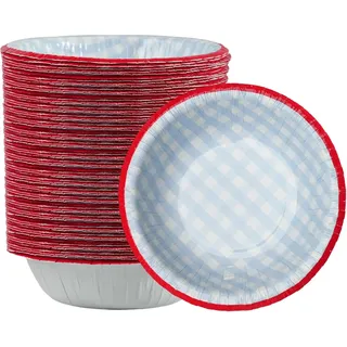 Cherypick Suppenschalen Einweg, 50 Stück, 240 ml, Pappschüsseln im karierten Design, auslaufsicher, schnittfest und mikrowellengeeignet, für Picknick, Camping, Büro, Familienessen und Partys (Blau)