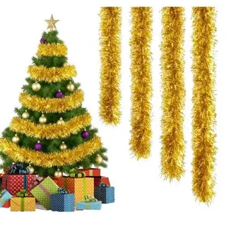 Lametta Girlande 4 Stück 2M Gold Weihnachtsdeko Baumschmuck Party Deko