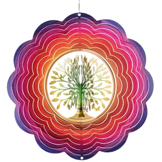 CIM Edelstahl Windspiel - Rainbow 3D Tree - Ø 250mm - leichtdrehendes Windmobile mit brillanten Farben- inklusive Aufhängung - attraktive Raum- Fenster und Garten-Dekoration