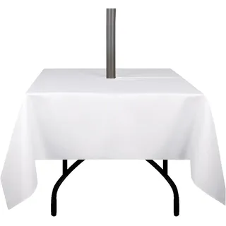 youngseahome Outdoor-Tischdecke, knitterfrei, schmutz- und wasserabweisend, Polyester, Reißverschluss, Schirmloch, Party, Abendessen, Terrasse, Garten, ca. 150 x 150 cm, quadratisch, Weiß