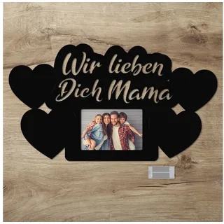 Namofactur LED-Bilderrahmen Geschenk Mama Fotorahmen aus Holz I Muttertag I Geburtstag, für 1 Bilder, beleuchteter Herz Foto Rahmen, Wir lieben Dich Mama schwarz Ohne Zugschalter/Stern