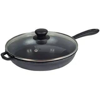 Gusseisenpfanne Ø22 cm mit Glasdeckel MAYSTERNYA T2012C3 – Gusspfanne für Induktion, Backofen & Grill