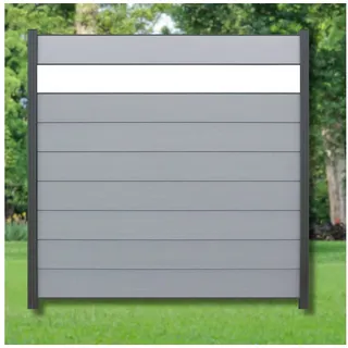 WPC Profi Zaun Komplettset grau Steingrau Sichtschutzzaun Dekor Glas Acryl 180x180cm, (Komplettset, mit Start- und Abschlussleisten, Pfosten und Zubehör)