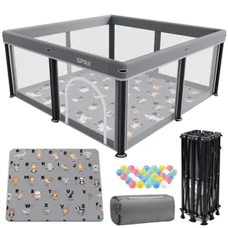 laufstall baby faltbar mit Matte,127x127,zusammenklappbarer Laufstall für Babys und Kleinkinder,Sicherheitslaufstall für Kinder im Innen-und Außenbereich,tragbarer Reiselaufstall und 50 Ozeanbällen