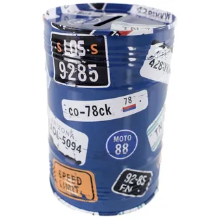 Marabellas Shop Spardose Metall-Spardose für Reisen ohne Öffnung im Roadtrip Design ca. 12,5 cm, (1-tlg), Kompaktes Format blau|bunt