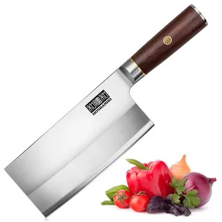 HOSHANHO Hackmesser 7", Chinesisches Fleischbeilmesser für Gemüse | Pulverstahl Fleischermesser, Chinesisches Hackmesser mit ergonomischem Holzgriff, Hackmesser für Küche und Restaurant