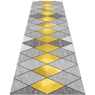 WYFZT Teppich Läufer Flur rutschfest Polyester Modern Lang Teppichläufer Korridor Teppich Waschbar Meterware Küchenteppich Schlafzimmer Teppich, grau und gelb (Size : 70x350cm)
