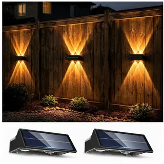 oyajia LED Außen-Wandleuchte 2/4 st Solar Wandleuchte Aussen, RGB Einstellbar Solarlampen für Außen, LED fest integriert, RGB, RGB 9 Farben Solarleuchte für Zaun Wand Terrasse Garten Balkon Deko schwarz