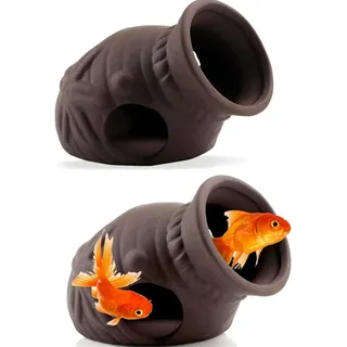 ZHjuju Keramik Versteck, 2 Stück Fisch Tank Zubehör Höhle Dekoration Cave Deko Fish Shrimp Hiding Höhle Deko Fisch Tank Zubehör Landschaftsdekoration Keramik Cave für Fisch Tank