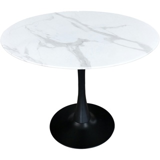 Möbilia Tisch 100 cm Ø | rund | Platte Glas in Marmoroptik | B 100 x T 100 x H 74 cm | weiß
