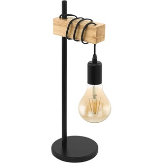 Mengjay Retro Tischleuchte | 1 flammige Vintage Tischlampe | Industrial Design Lampe | Nachttischlampe aus Stahl und Holz | Fassung: E27, inkl. Schalter | Ohne Glühbirne | Farbe: schwarz