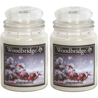 Woodbridge Duftkerze im Glas mit Deckel | 2er Set Tis The Season | Duftkerze Winter | Kerzen Lange Brenndauer (130h) | Duftkerze groß | Kerzen Weiß (565g)