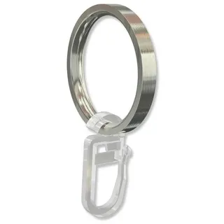 INTERDECO Gardinenring Flachringe mit Faltenhaken, für 20 mm Ø Gardinenstangen, (Packung, 10-St., Edelstahl-Optik), Metall