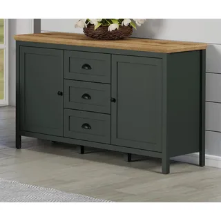 Furn.Design Kommode Stanton (Kommode in Landhaus Grün mit Eiche, 146 x 86 cm), 4 Fächer und 3 Vollauszug Schubkästen grün