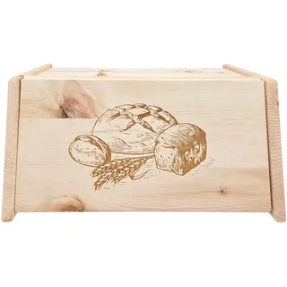 Erst-Holz Metallfreie Brotbox mit Klappe und Gravur aus Zirbenholz Massiv Brotkasten 40.10-047