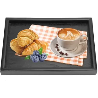 Rechteckiges Serviertablett, 22 x 15 cm Schwarz Holz Serviertablett Frühstückstablett Küchentablett Rechteckig, Frühstück Kaffee Cup Teetablett Badezimmer Tablett Klein Deko Tablett für Home