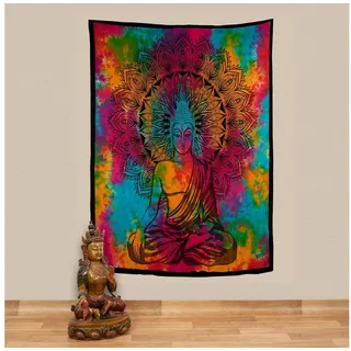 KUNST UND MAGIE Wandteppich Buddha Dekotuch Große Tagesdecke Wandbehang Tuch Goa ca. 135 x 200cm beige