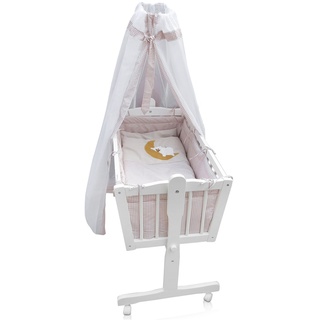 Baby Wiege Kinder Bett Stubenwagen Beistellbett + 9 tlg. Zubehör Weiß / Beige