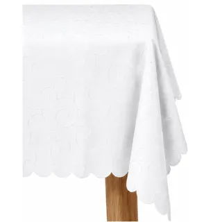 texpot Tischdecke 160 cm rund weiß abwischbar Ranken Schnörkel und Bogenrand Bügelfrei